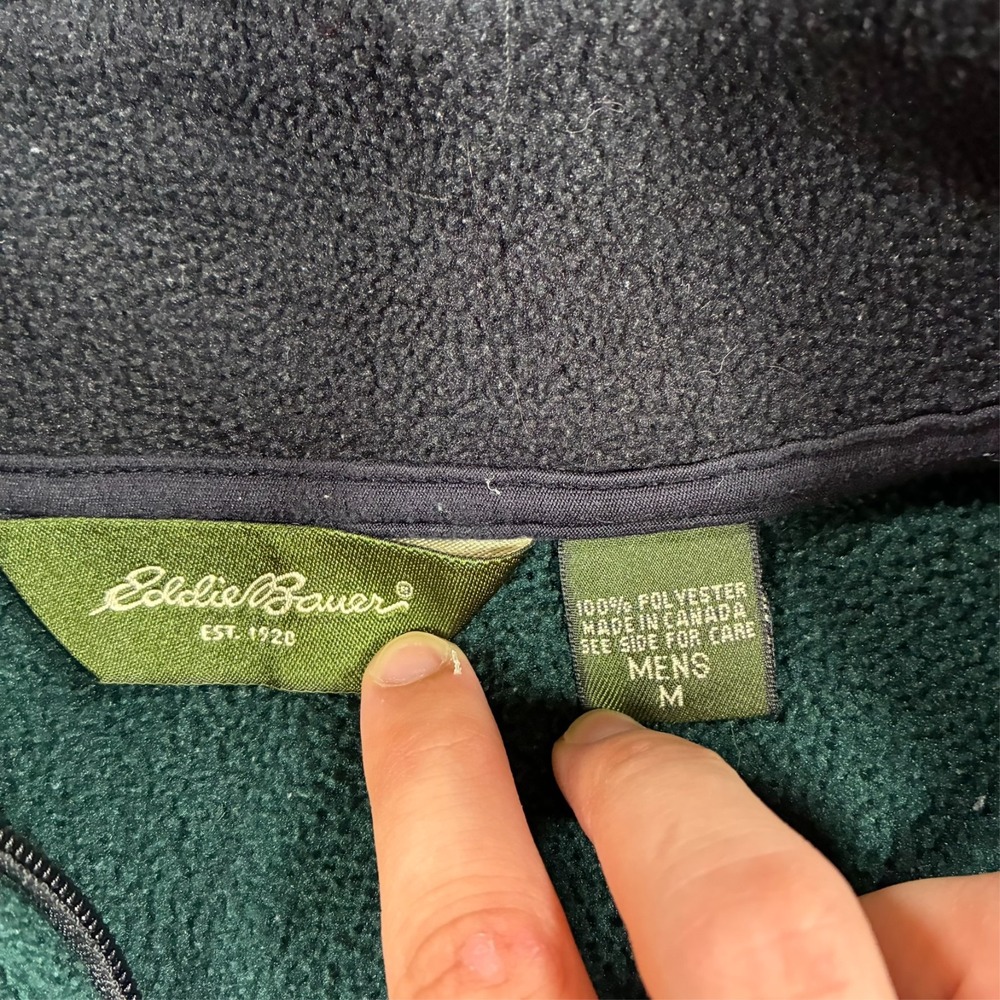 Eddie Bauer Polartec Mens Quarter Zip Fleece Pullover Size M Green Long Sleeve - Picture 3 of 8